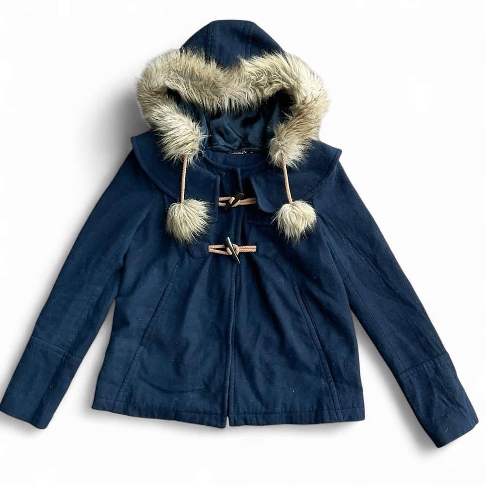 Juicy Couture Navy Wool Coat with Leather Label